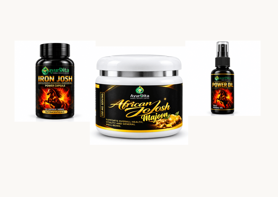 AyurDita Men's Wellness 3-in-1 Ultimate Power Combo (Iron Josh + Power Oil + African Josh Majoon)